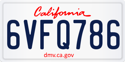 CA license plate 6VFQ786