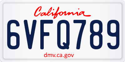 CA license plate 6VFQ789