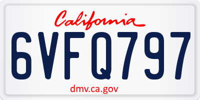 CA license plate 6VFQ797