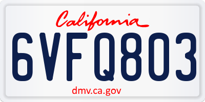 CA license plate 6VFQ803