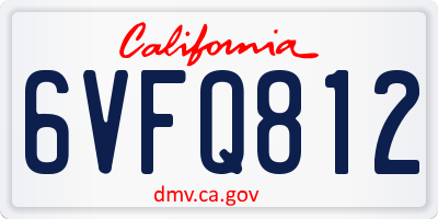 CA license plate 6VFQ812