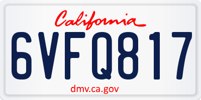 CA license plate 6VFQ817