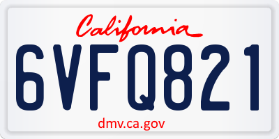 CA license plate 6VFQ821