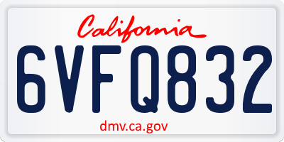 CA license plate 6VFQ832