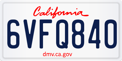 CA license plate 6VFQ840