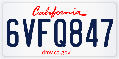CA license plate 6VFQ847