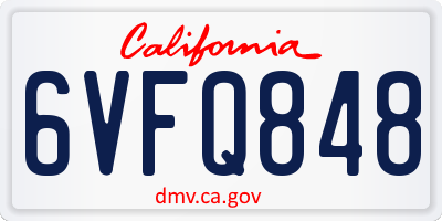 CA license plate 6VFQ848