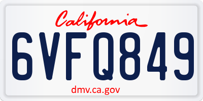 CA license plate 6VFQ849