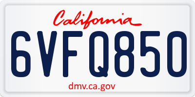 CA license plate 6VFQ850