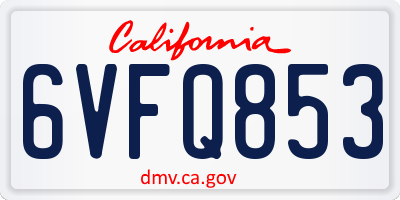 CA license plate 6VFQ853