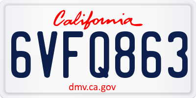 CA license plate 6VFQ863