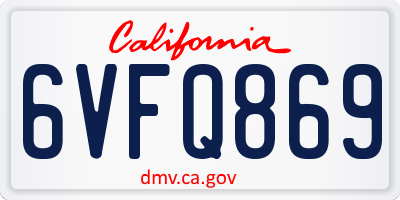 CA license plate 6VFQ869