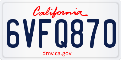 CA license plate 6VFQ870