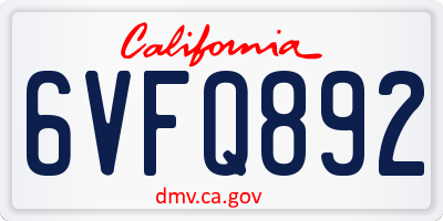CA license plate 6VFQ892