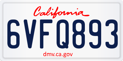 CA license plate 6VFQ893