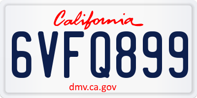 CA license plate 6VFQ899