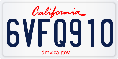 CA license plate 6VFQ910