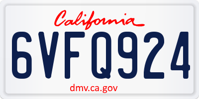 CA license plate 6VFQ924