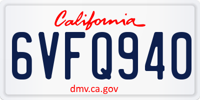 CA license plate 6VFQ940