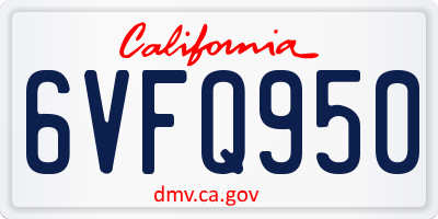 CA license plate 6VFQ950