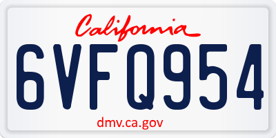 CA license plate 6VFQ954