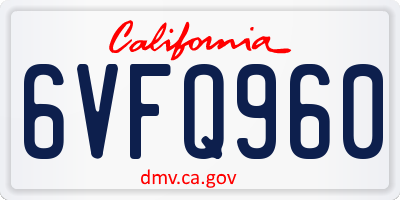 CA license plate 6VFQ960
