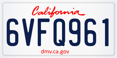 CA license plate 6VFQ961