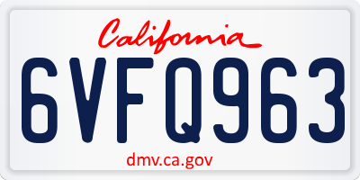 CA license plate 6VFQ963