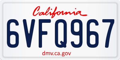 CA license plate 6VFQ967