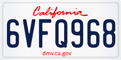CA license plate 6VFQ968