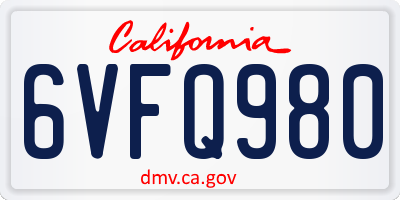 CA license plate 6VFQ980
