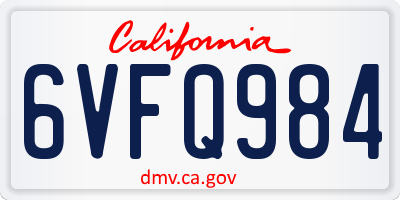 CA license plate 6VFQ984