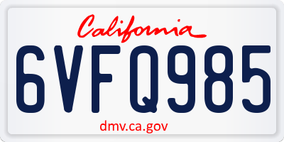 CA license plate 6VFQ985