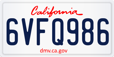 CA license plate 6VFQ986