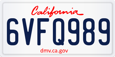 CA license plate 6VFQ989