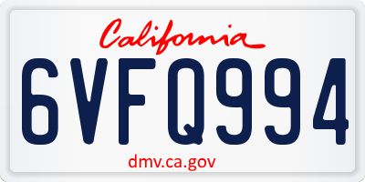 CA license plate 6VFQ994