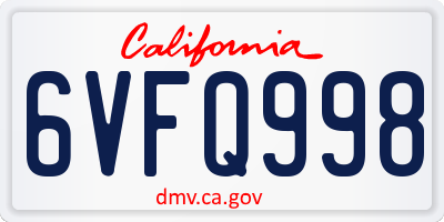 CA license plate 6VFQ998