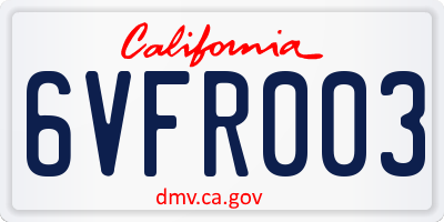 CA license plate 6VFR003