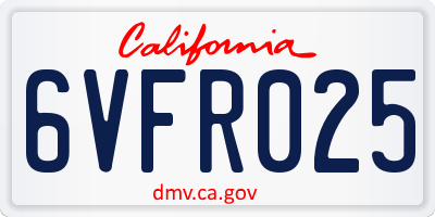 CA license plate 6VFR025