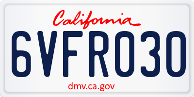 CA license plate 6VFR030