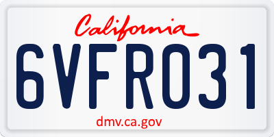 CA license plate 6VFR031
