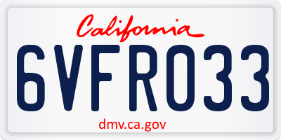 CA license plate 6VFR033