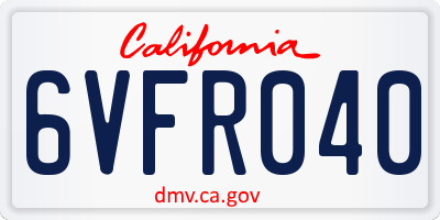CA license plate 6VFR040