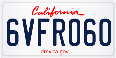 CA license plate 6VFR060