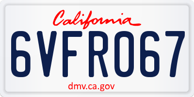 CA license plate 6VFR067