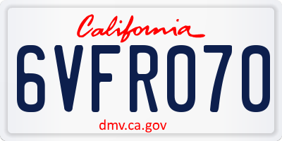 CA license plate 6VFR070