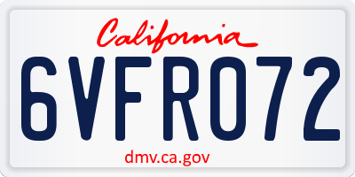CA license plate 6VFR072