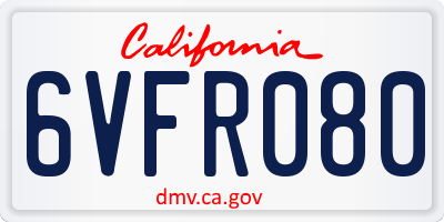 CA license plate 6VFR080