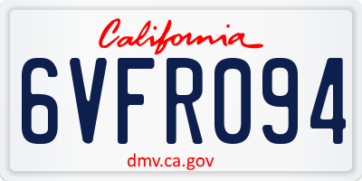 CA license plate 6VFR094