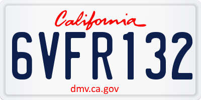 CA license plate 6VFR132